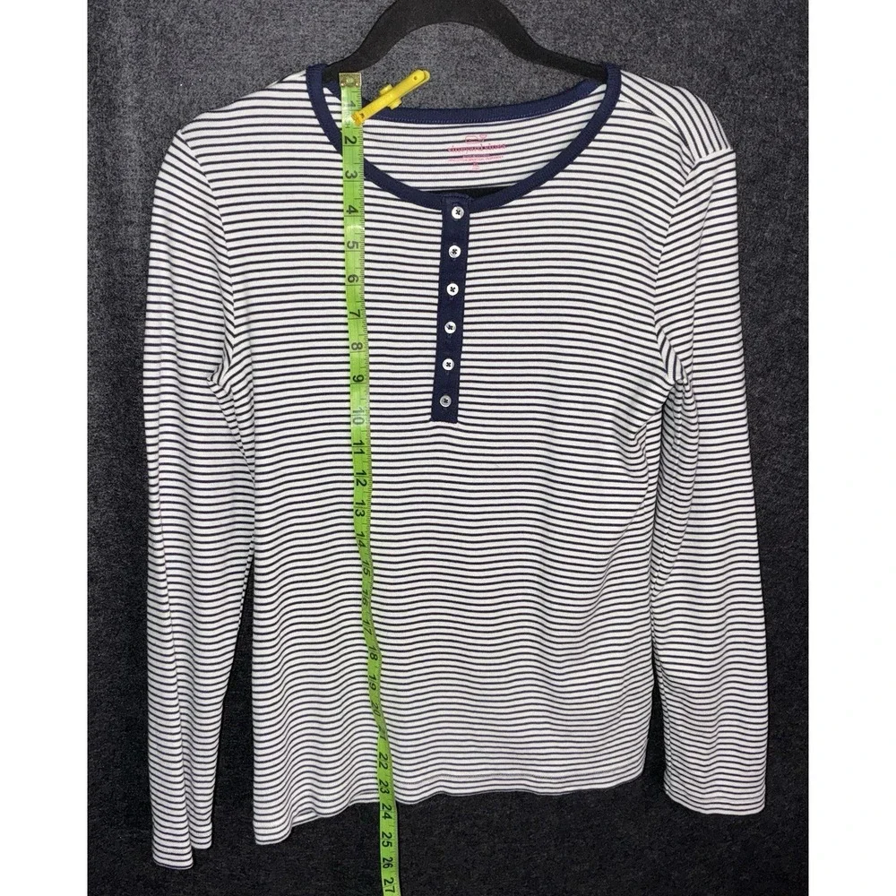 VINEYARD VINES Shirt XL‎ Blue White Henley Striped Long Sleeve Tee Cotton Modal - Picture 7 of 8